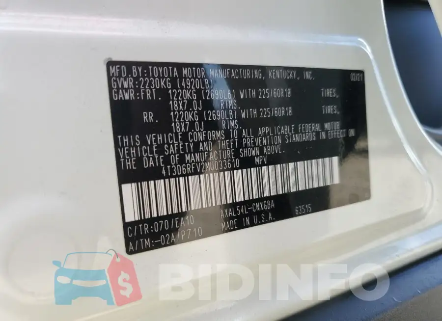 4T3D6RFV2MU033610 Photo# 14