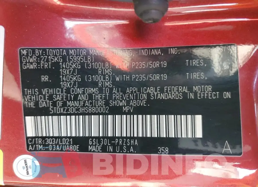 5TDXZ3DC3HS880002 Photo# 14