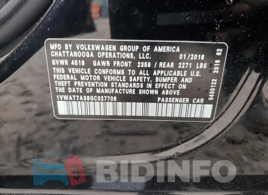 1VWAT7A38GC027708 Photo# 13