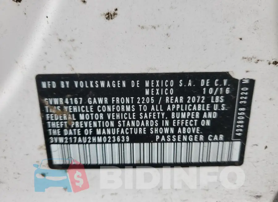 3VW217AU2HM023639 Photo# 12