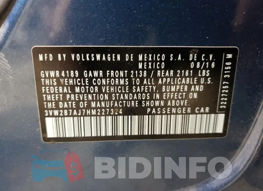 3VW2B7AJ7HM227324 Photo# 12
