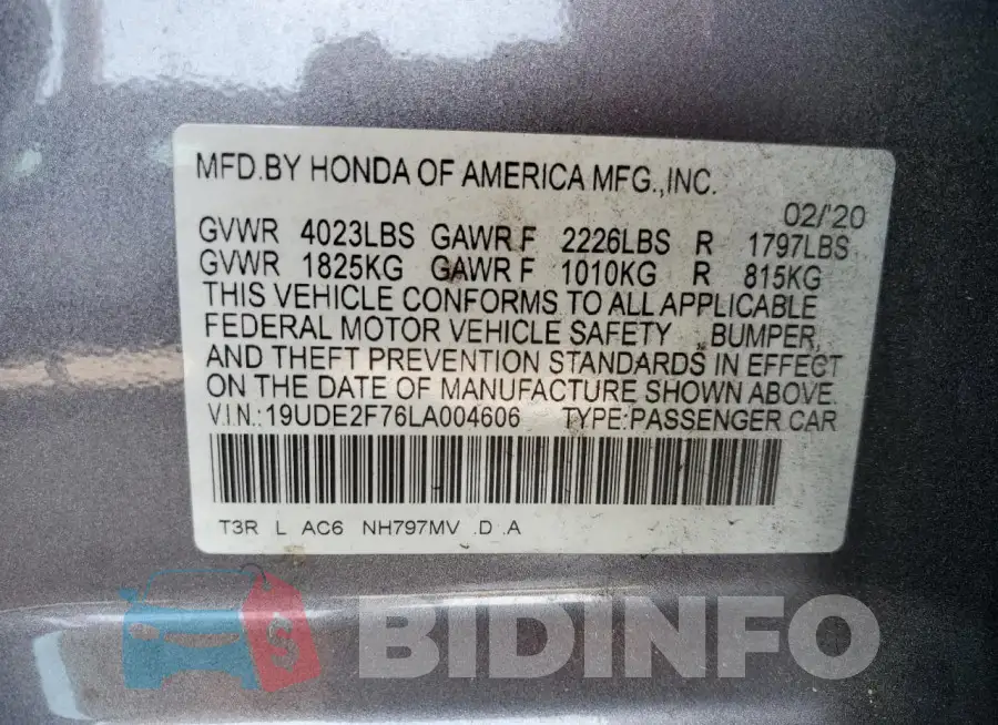 19UDE2F76LA004606 Photo# 12