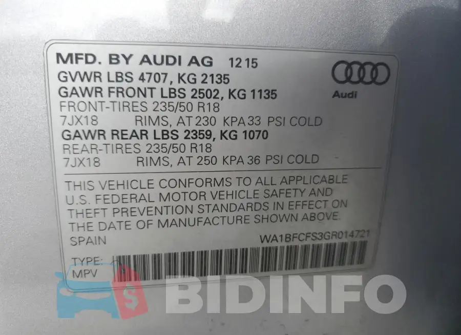 WA1BFCFS3GR014721 Photo# 13
