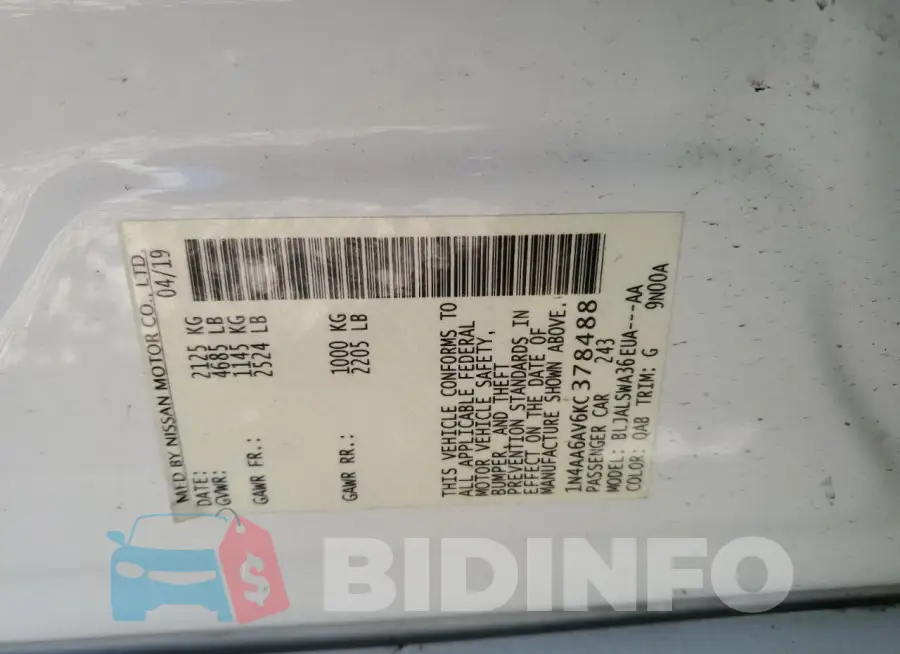 1N4AA6AV6KC378488 Photo# 13