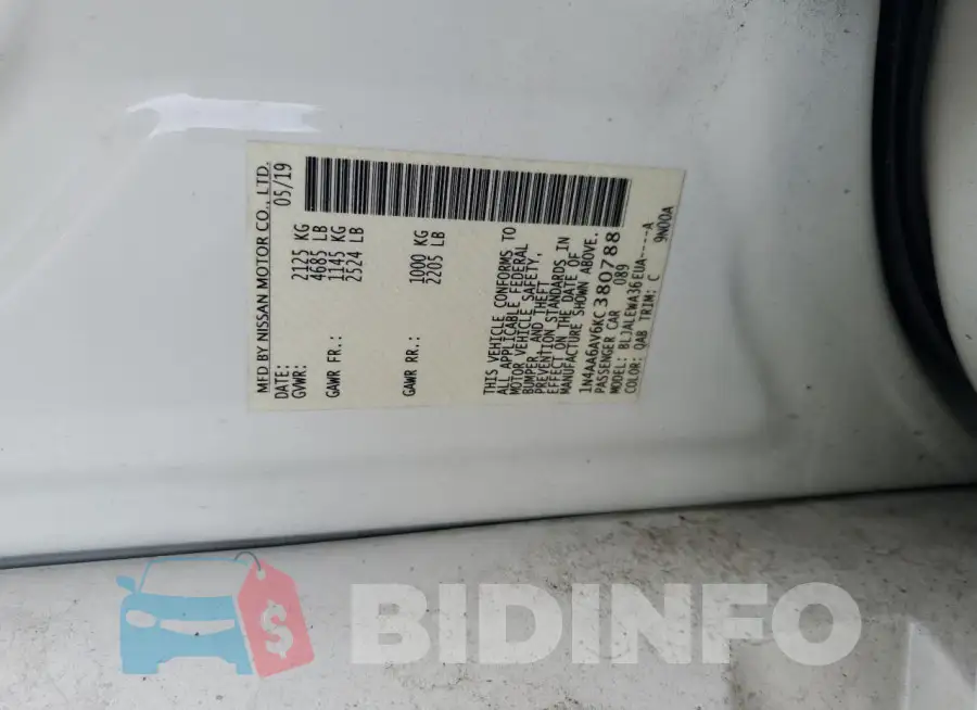 1N4AA6AV6KC380788 Photo# 12