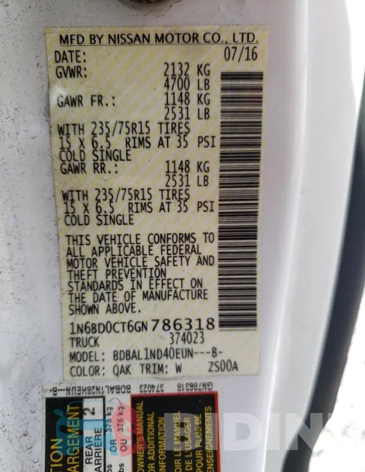 1N6BD0CT6GN786318 Photo# 12