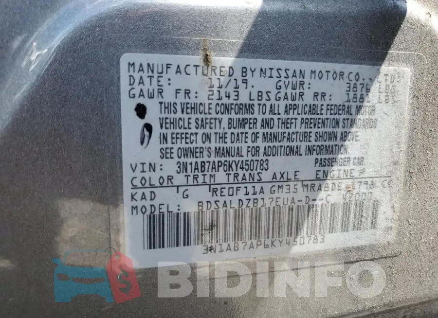 3N1AB7AP6KY450783 Photo# 12