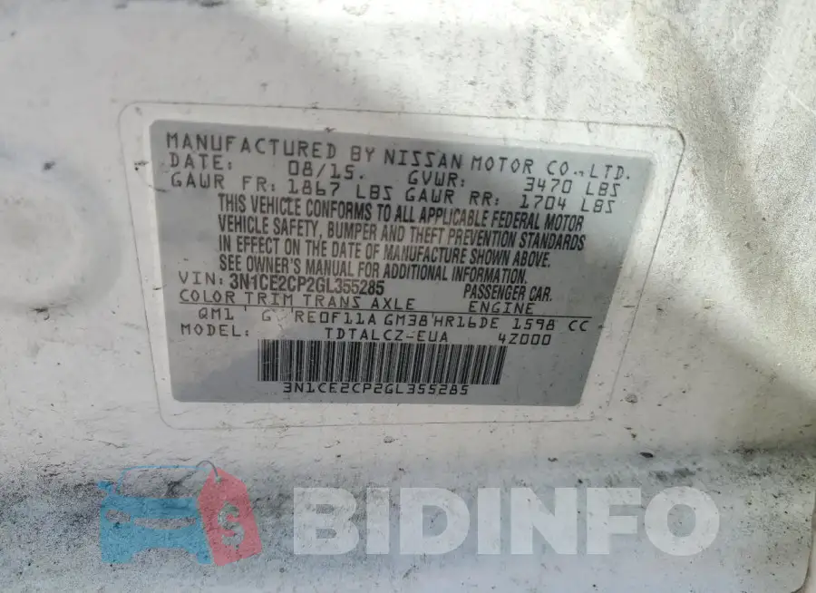 3N1CE2CP2GL355285 Photo# 12