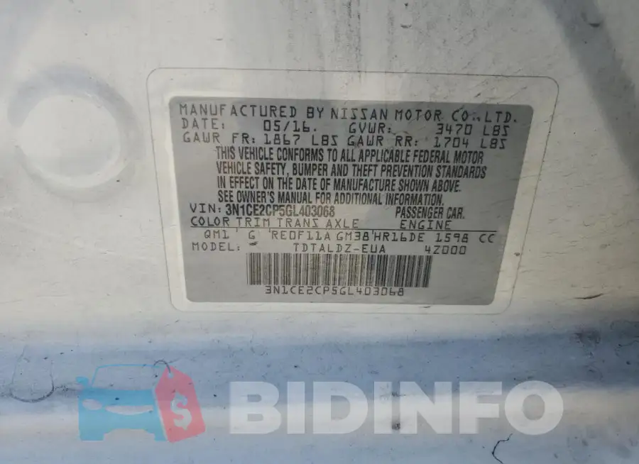 3N1CE2CP5GL403068 Photo# 13