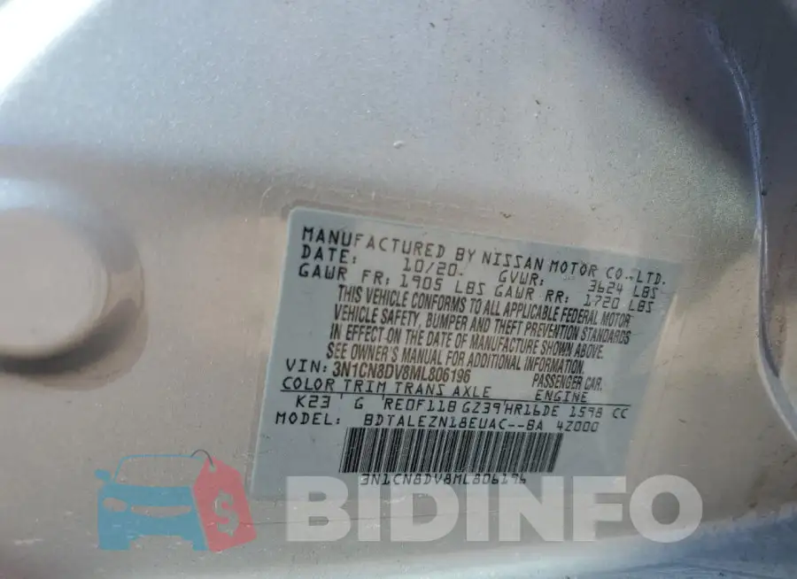 3N1CN8DV8ML806196 Photo# 12