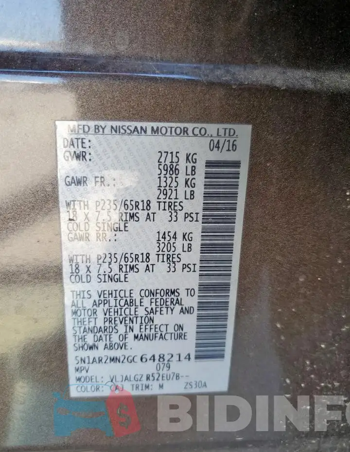 5N1AR2MN2GC648214 Photo# 13