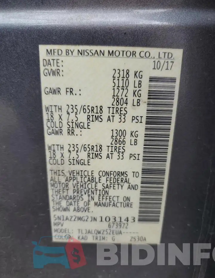 5N1AZ2MG2JN103143 Photo# 13