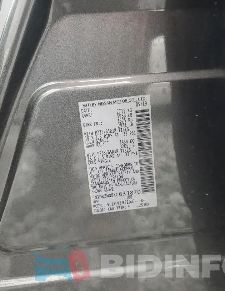 5N1DR2MN8KC633870 Photo# 13