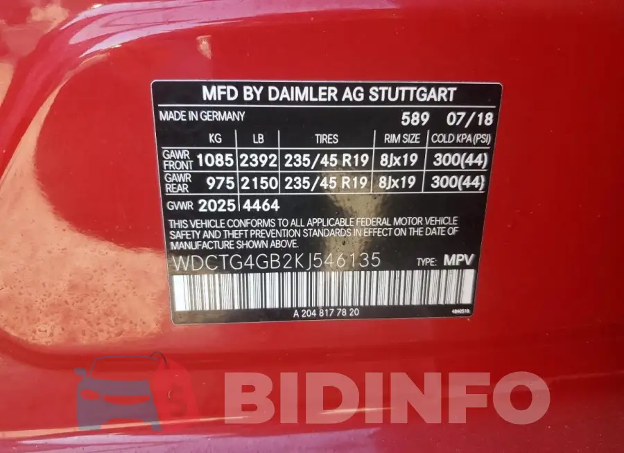 WDCTG4GB2KJ546135 Photo# 14