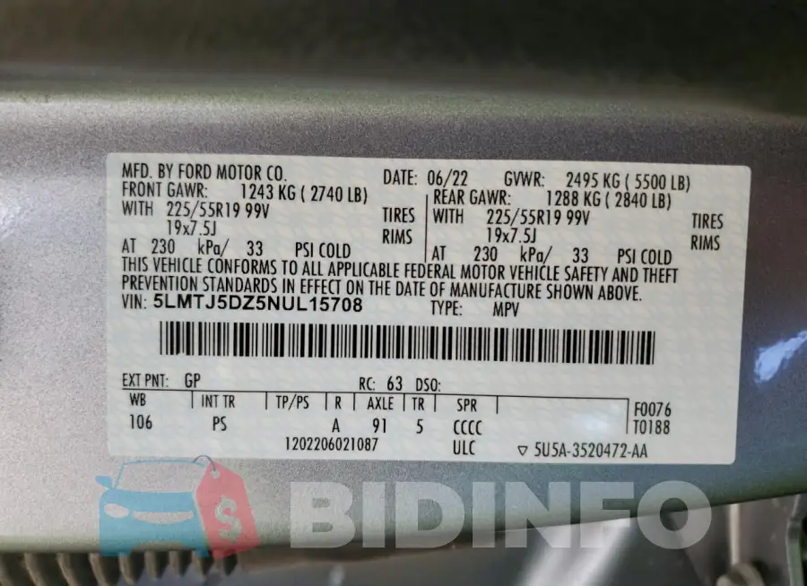5LMTJ5DZ5NUL15708 Photo# 14