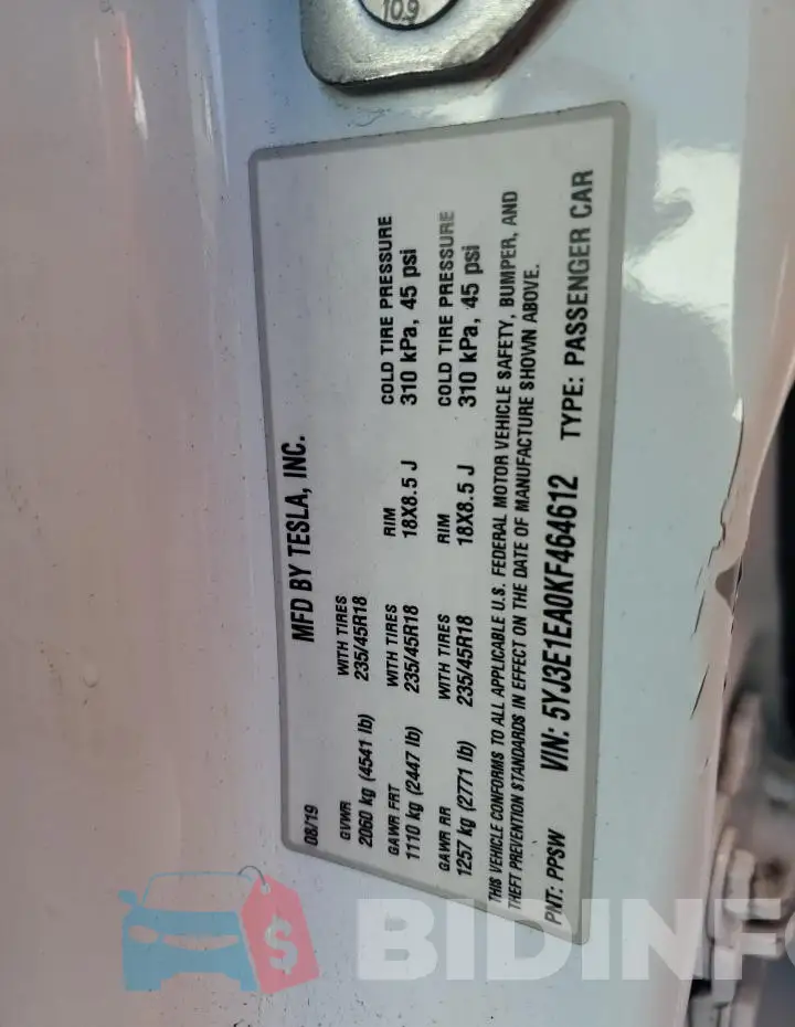 5YJ3E1EA0KF464612 Photo# 12
