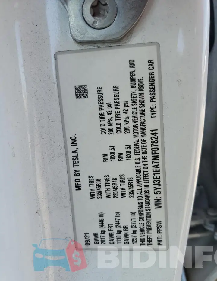 5YJ3E1EA7MF078241 Photo# 12