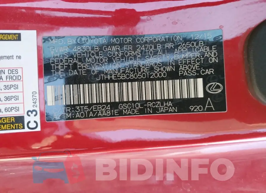 JTHHE5BC8G5012000 Photo# 12