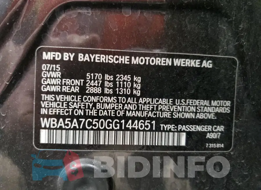 WBA5A7C50GG144651 Photo# 13
