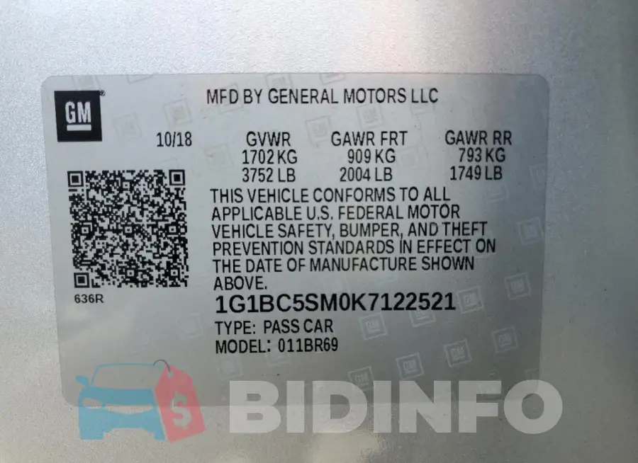 1G1BC5SM0K7122521 Photo# 12
