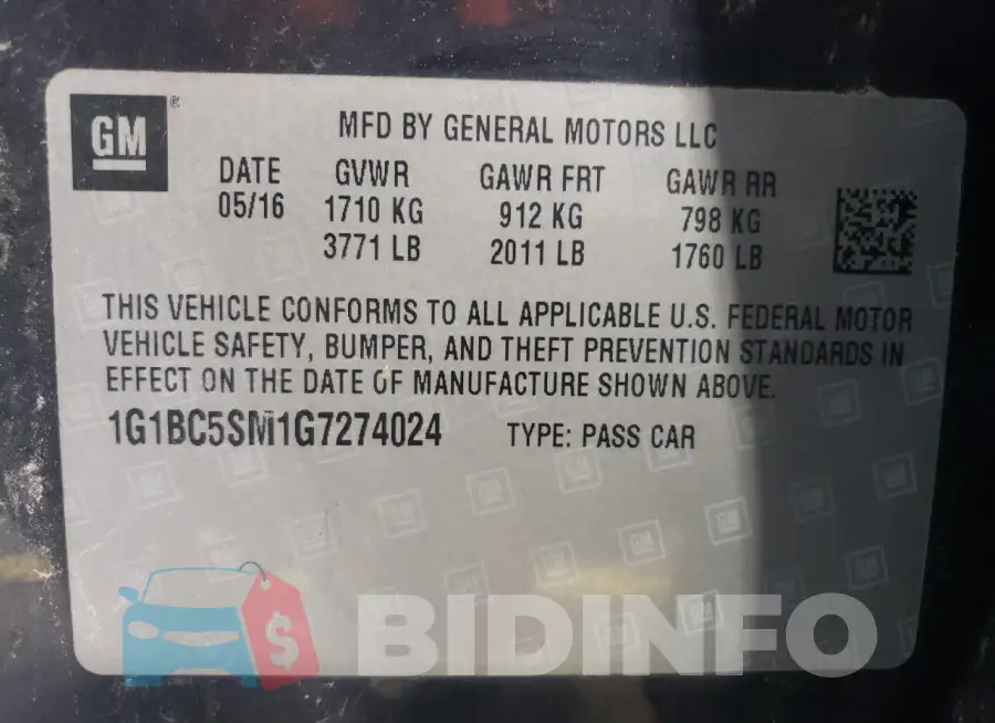 1G1BC5SM1G7274024 Photo# 13