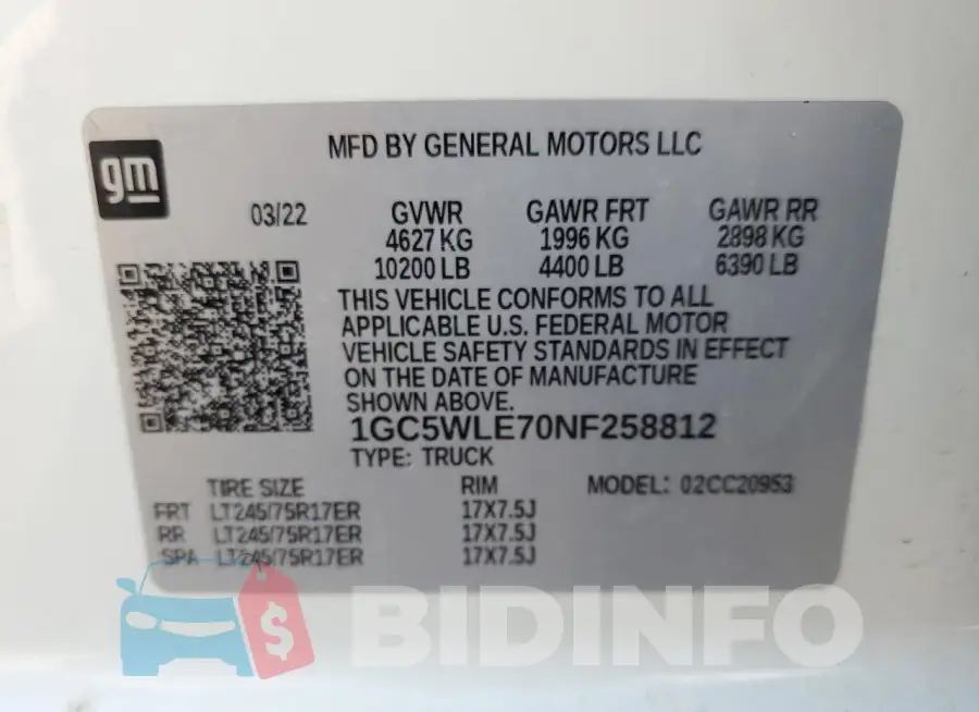 1GC5WLE70NF258812 Photo# 12