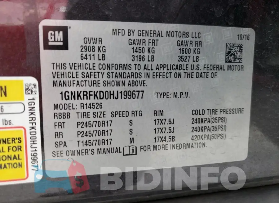 1GNKRFKD0HJ199677 Photo# 13
