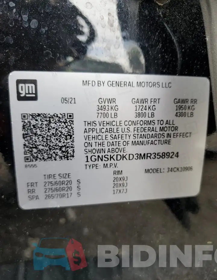 1GNSKDKD3MR358924 Photo# 13