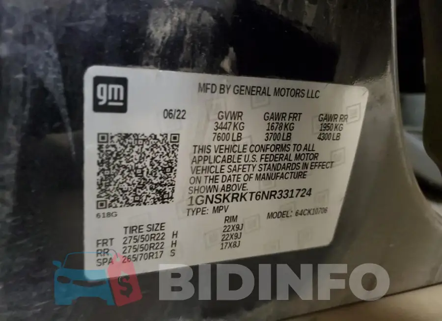 1GNSKRKT6NR331724 Photo# 14
