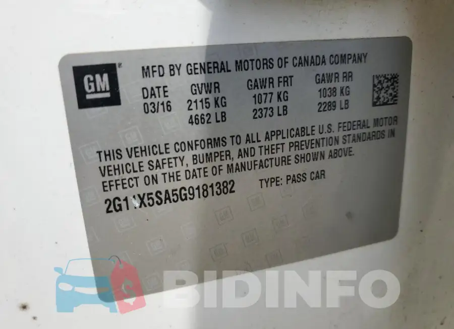 2G11X5SA5G9181382 Photo# 13