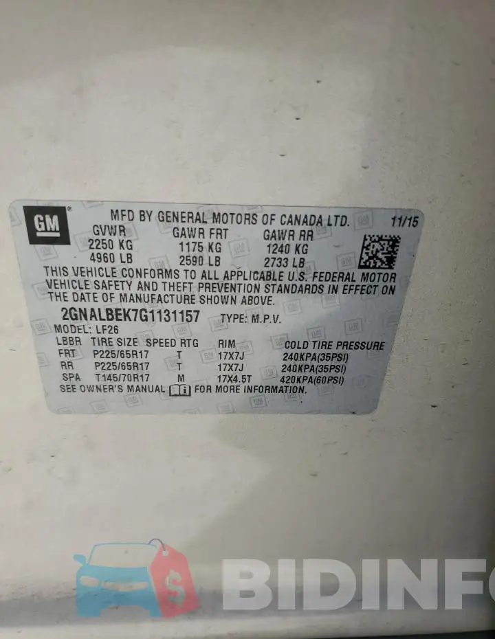2GNALBEK7G1131157 Photo# 13