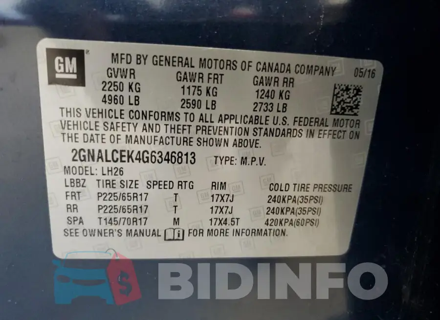 2GNALCEK4G6346813 Photo# 13