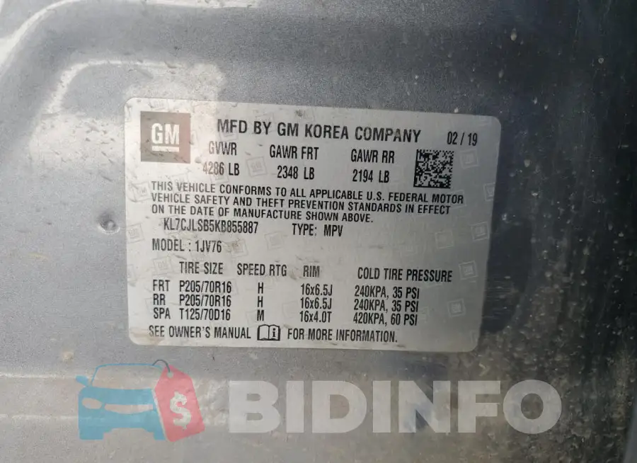 KL7CJLSB5KB855887 Photo# 13