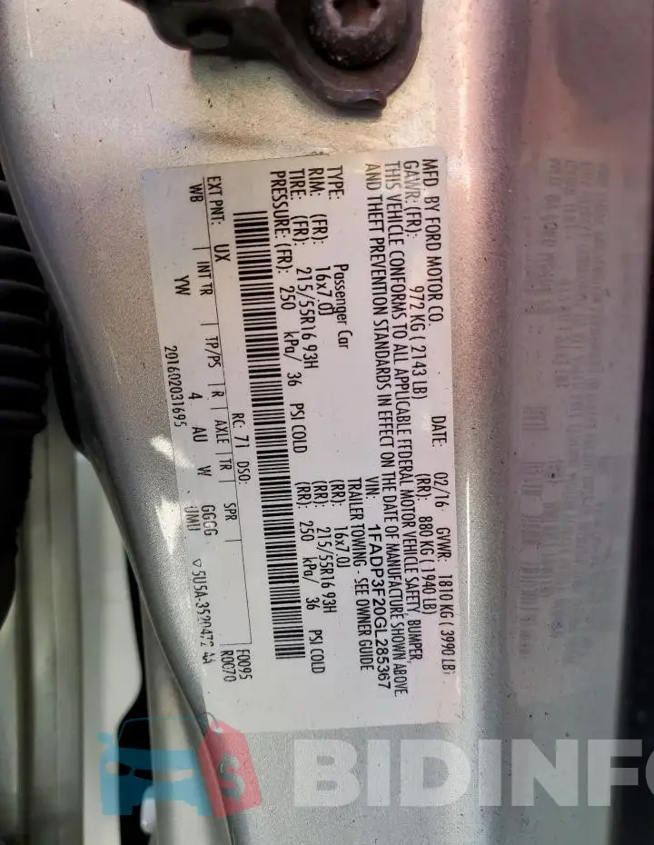 1FADP3F20GL285367 Photo# 12