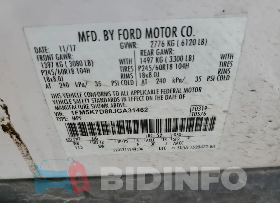 1FM5K7D88JGA31462 Photo# 13