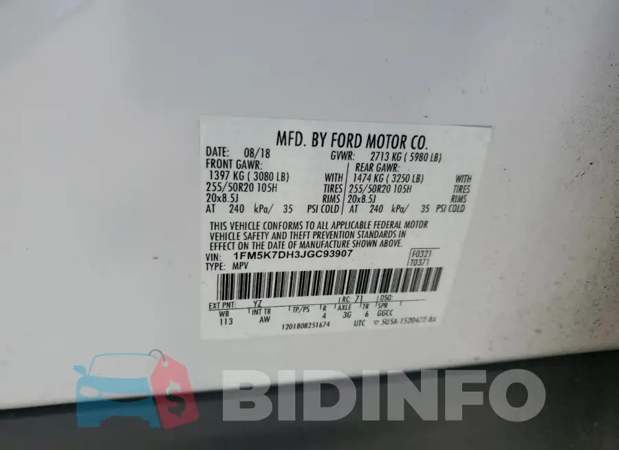 1FM5K7DH3JGC93907 Photo# 13