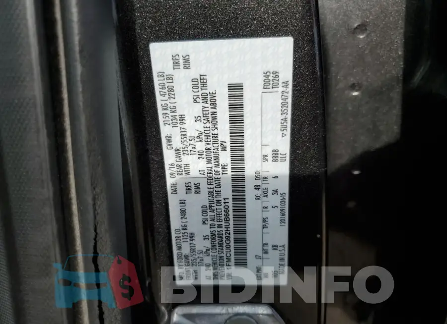 1FMCU0G92HUB66011 Photo# 12