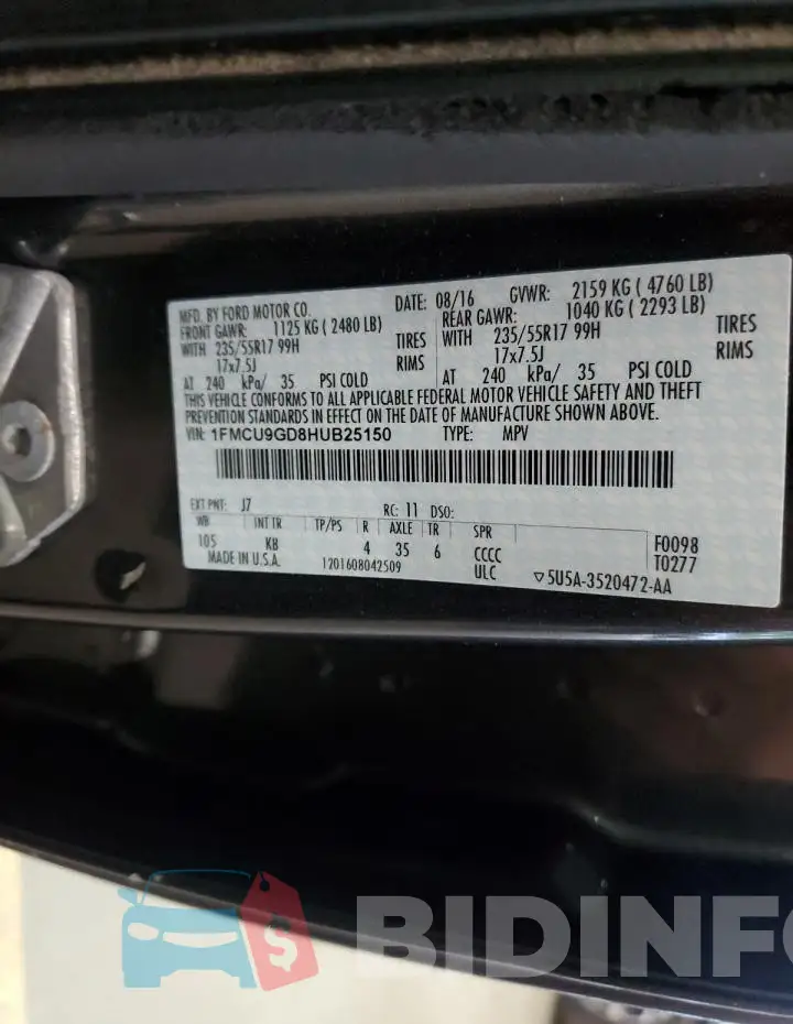1FMCU9GD8HUB25150 Photo# 12