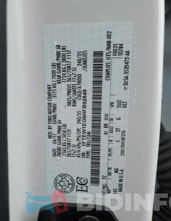 1FTEW1EG9HFB92849 Photo# 13