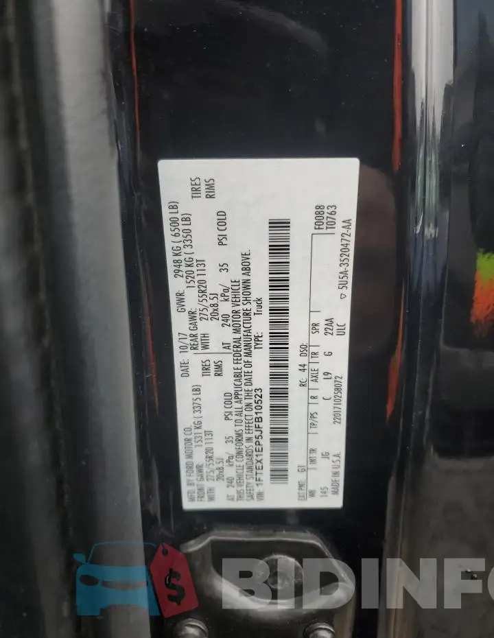 1FTEX1EP5JFB10523 Photo# 12