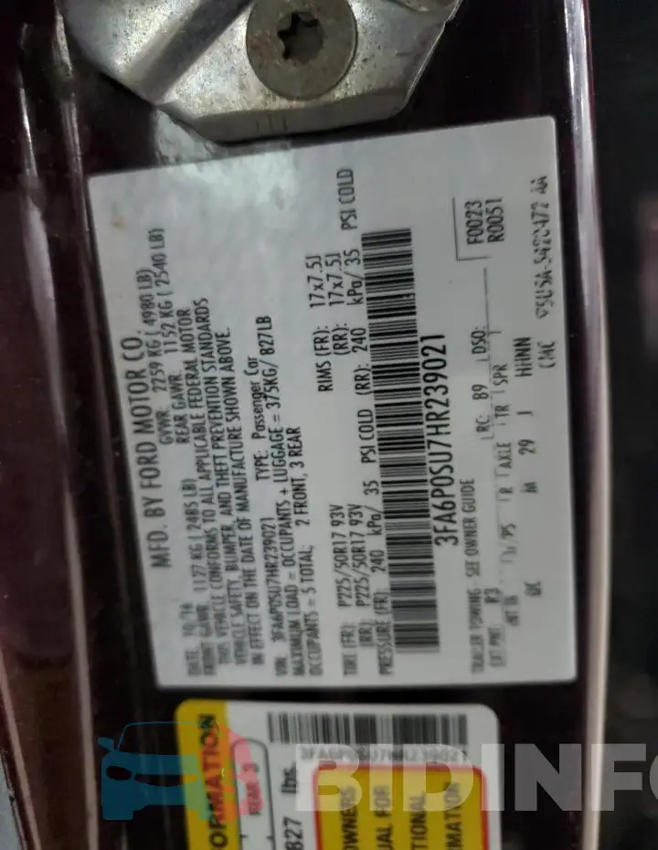 3FA6P0SU7HR239021 Photo# 12