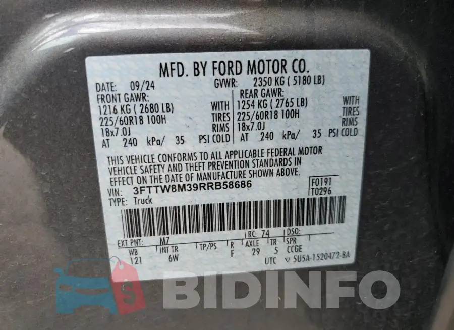 3FTTW8M39RRB58686 Photo# 12