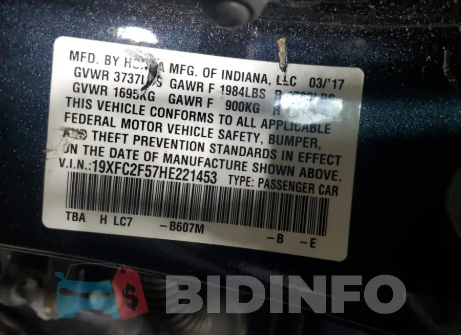 19XFC2F57HE221453 Photo# 12
