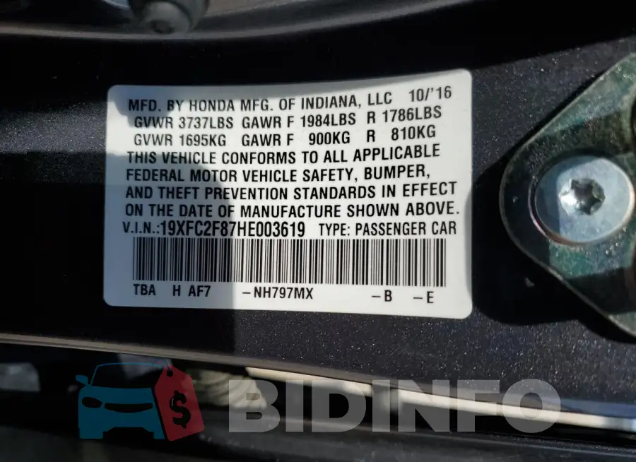 19XFC2F87HE003619 Photo# 12