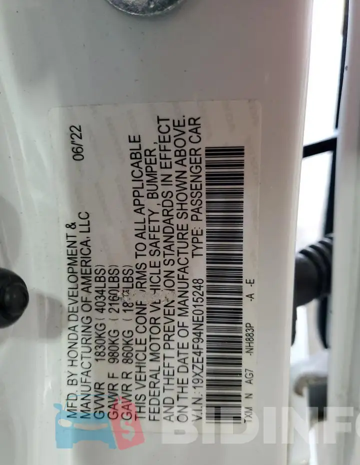 19XZE4F94NE015248 Photo# 12