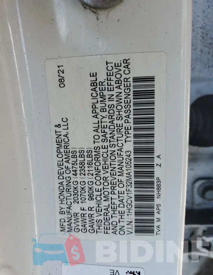 1HGCV1F32MA105243 Photo# 13