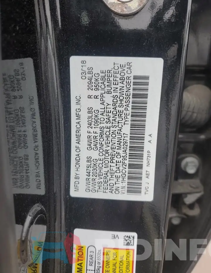1HGCV2F95JA029717 Photo# 13