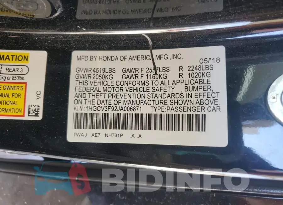 1HGCV3F92JA006871 Photo# 12