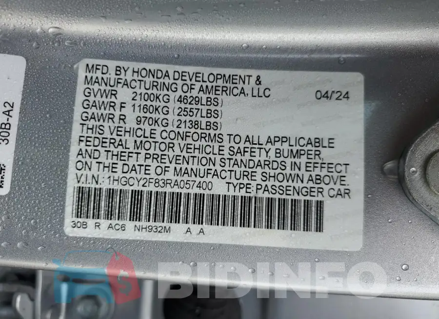 1HGCY2F83RA057400 Photo# 12
