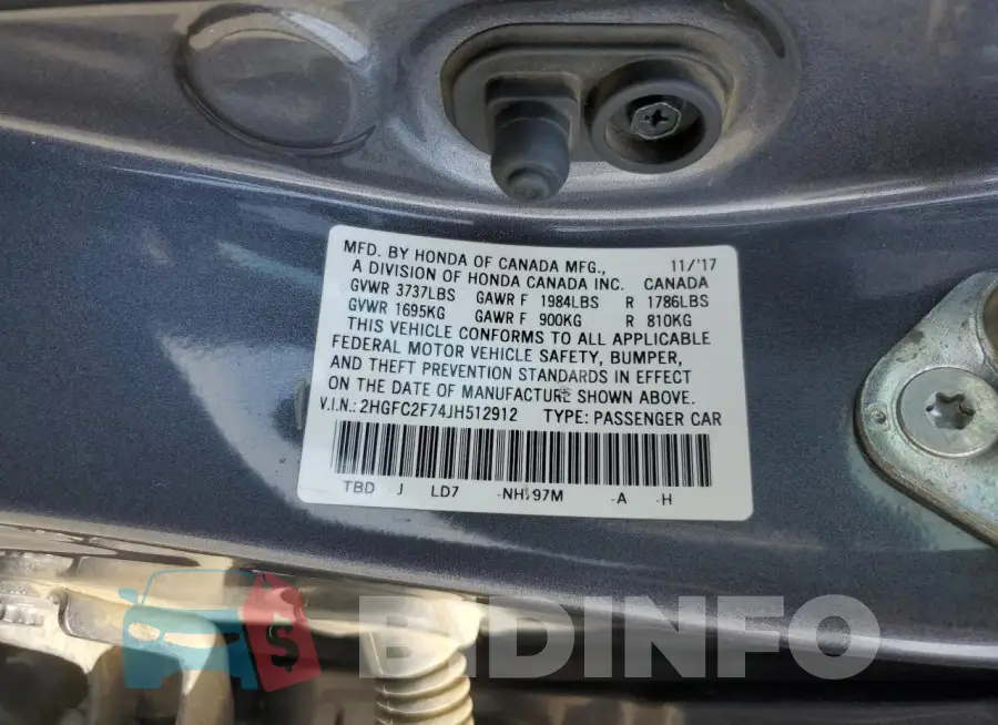 2HGFC2F74JH512912 Photo# 12